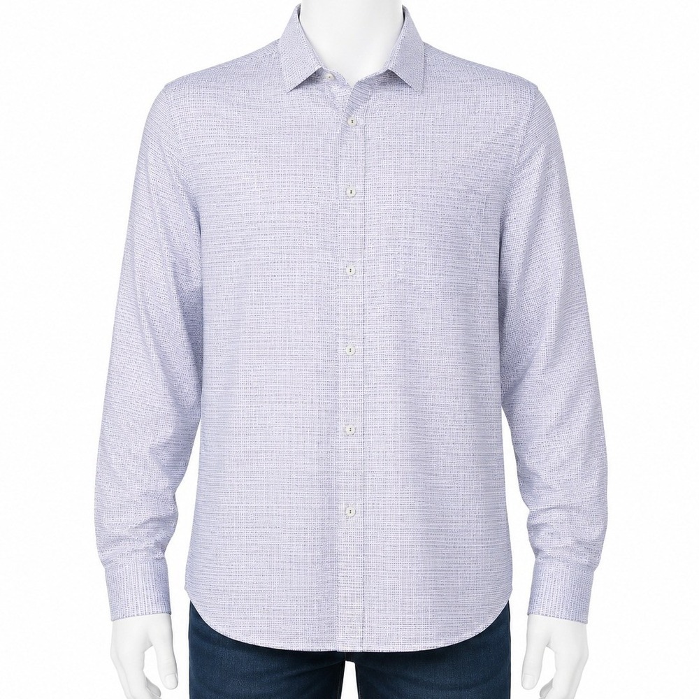Johnston & Murphy Button Down‎ XL White Blue Geometric Print Long Sleeve Shirt